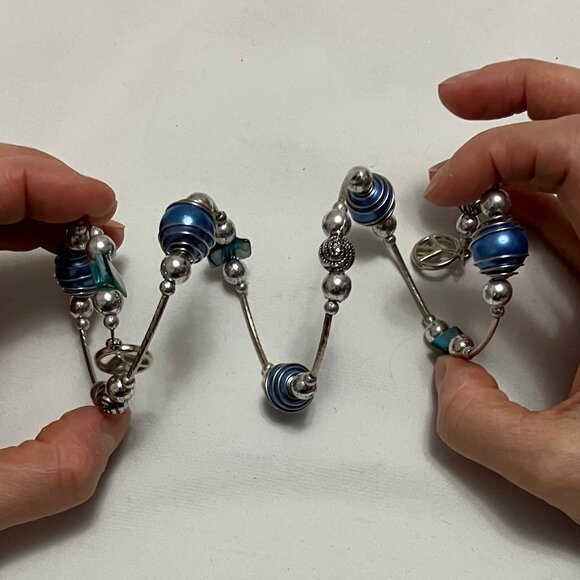 Fashion Costume Blue Silver Bead & Stone Rope Necklace and Bracelet Set - Picture 7 of 12